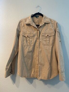 Ralph Lauren Lauren Beige 100% Cotton Safari Shirt Long Sleeve Size Large